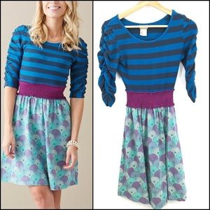 Matilda Jane Blue & Teal Striped Mini Dress with Purple Waist